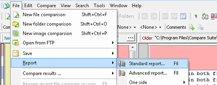 Now you can generate comparative report. Select "Standard report" option in File -> Report menu