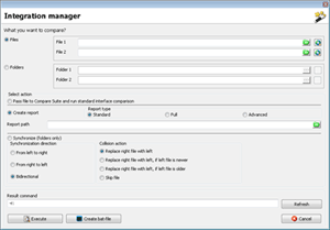 Integration manager in Compare Suite helps to build up command line expressions and generate .bat file.