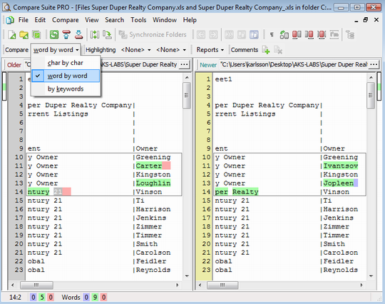 Use Compare Suite to contrast and compare cells in MS Excel 