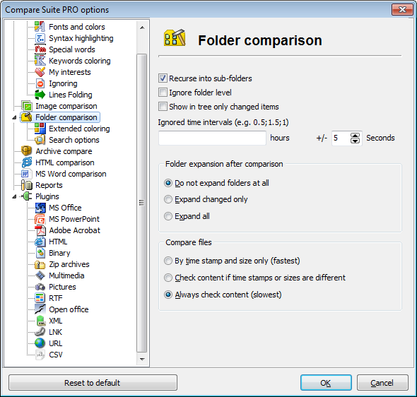 Adjust the way Compare Suite deals with folders and files inside with folder comparison options